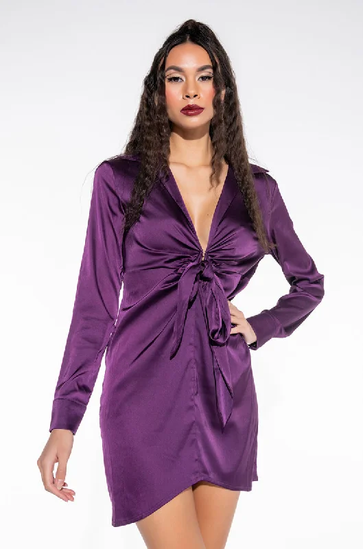 Backless DressKNOCK 'EM OFF THEIR FEET DEEP V NECK MINI DRESS PURPLE