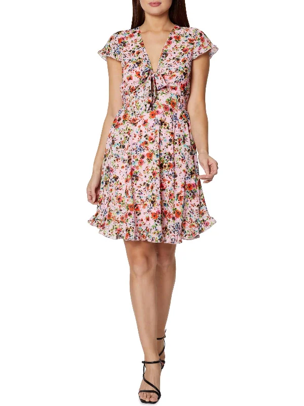 women's pastel dressesWomens Floral Ruffle Mini Dress