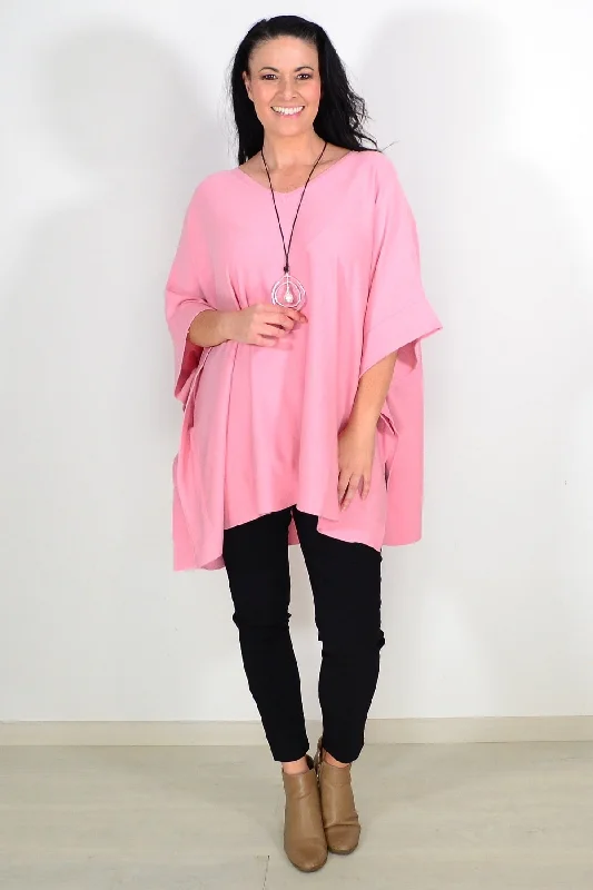 elegant women's coatsBaby Pink Wool Blend Tunic Poncho