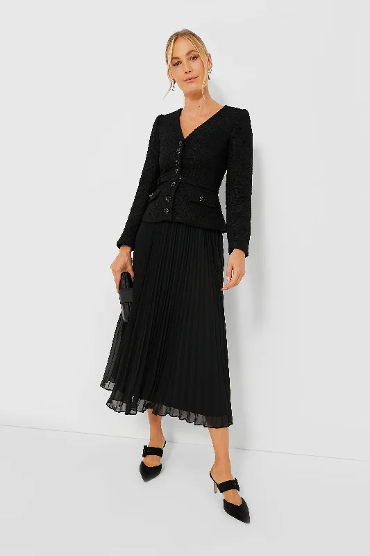 Button-Down DressBlack Boucle Chiffon Midi Dress