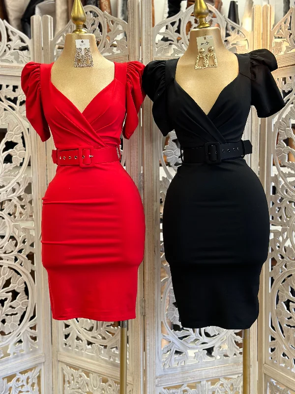 women's sleeveless dressesScrunched Sleeve Midi Dress with Belt