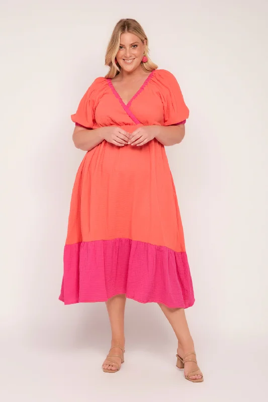 Designer DressAlison Crinkle Cotton Midi Dress in Sunset