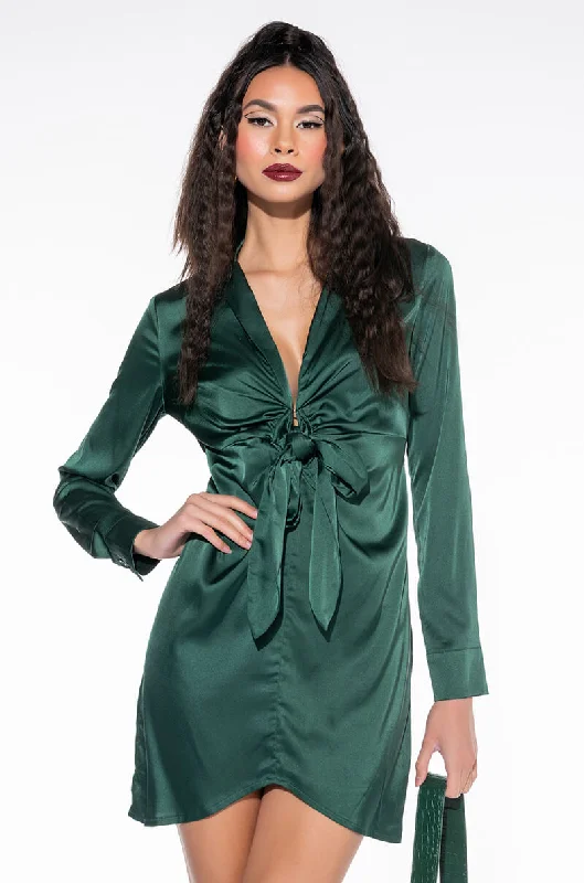 Ribbon DressKNOCK 'EM OFF THEIR FEET DEEP V NECK MINI DRESS GREEN