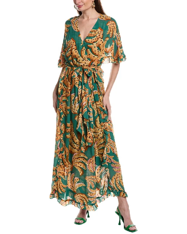 Shift DressFARM Rio Green Raining Bananas Maxi Wrap Dress