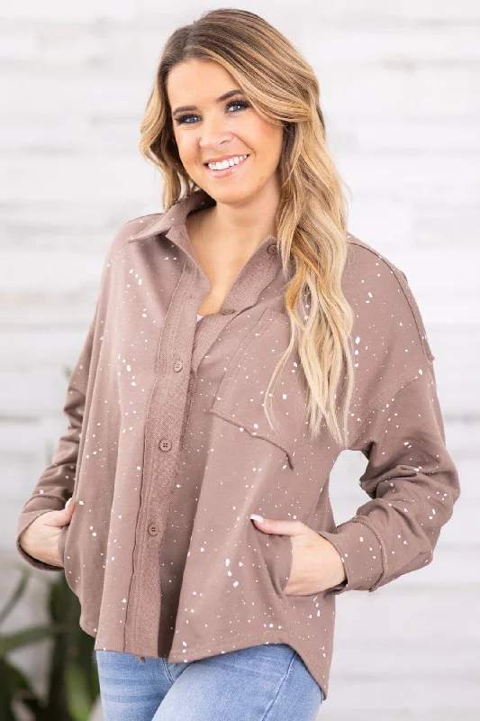 women's coats for those who value both style and comfortMocha Bleach Splatter Knit Jacket