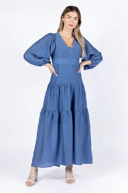 Party DressEnchanting Moments Blue Button Detail Maxi Dress