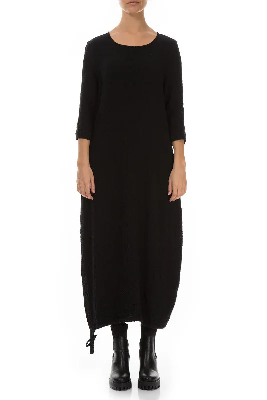 Casual Chic DressMaxi Balloon Black Wool Dress