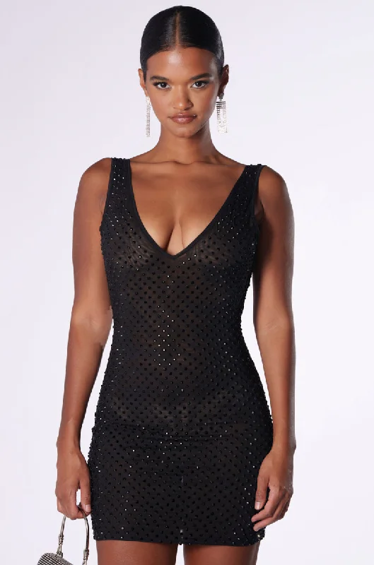 Chic DressFLIRTY MESH RHINESTONE MINI DRESS