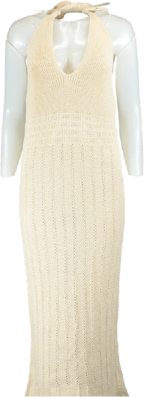 women's empire waist dressesNobody's Child Cream Knitted Halter Neck Maxi Dress UK M