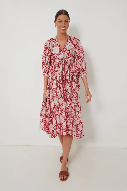 Trumpet DressRed and White Flowers Kaala Midi Dress