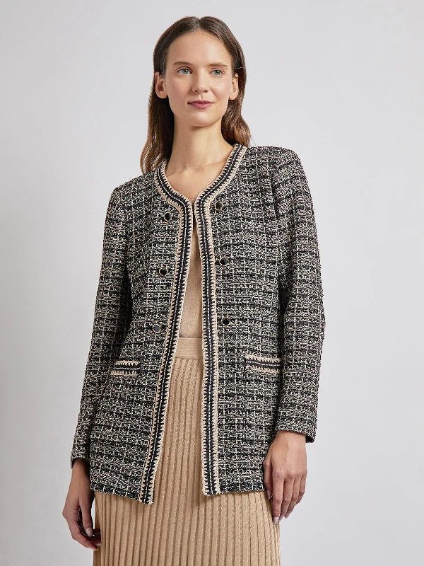 women's coats with belted waistsTailored Fit Contrast Trim Tweed Knit Jacket