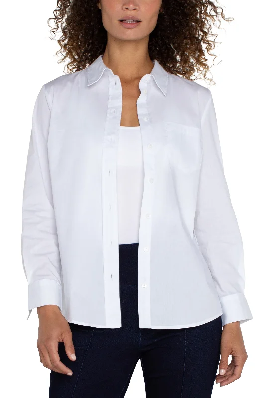 women's short pantsPETITE CLASSIC BUTTON FRONT POPLIN SHIRT