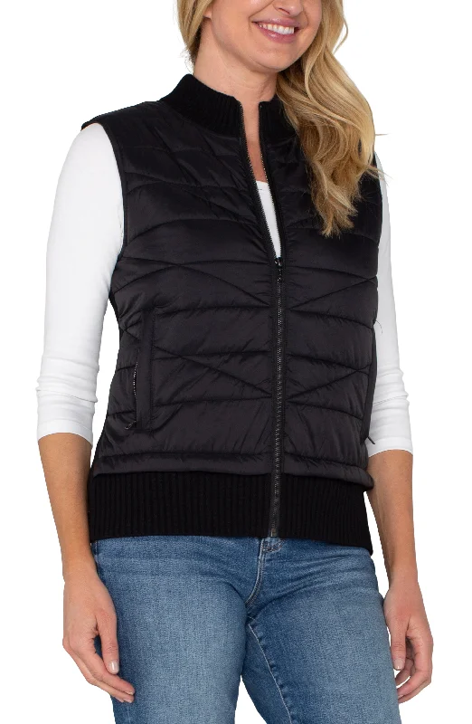 women's bell-bottom pantsPETITE SLEEVELESS QUILTED FULL ZIP SWEATER VEST