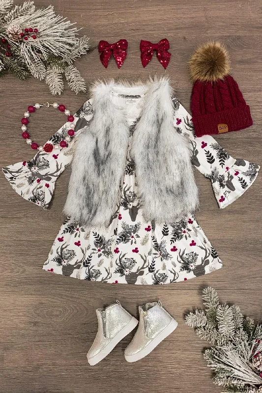 Custom DressFloral Deer Bell Sleeve Dress