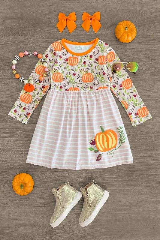 Casual Chic DressFloral Pumpkin Stripe Dress