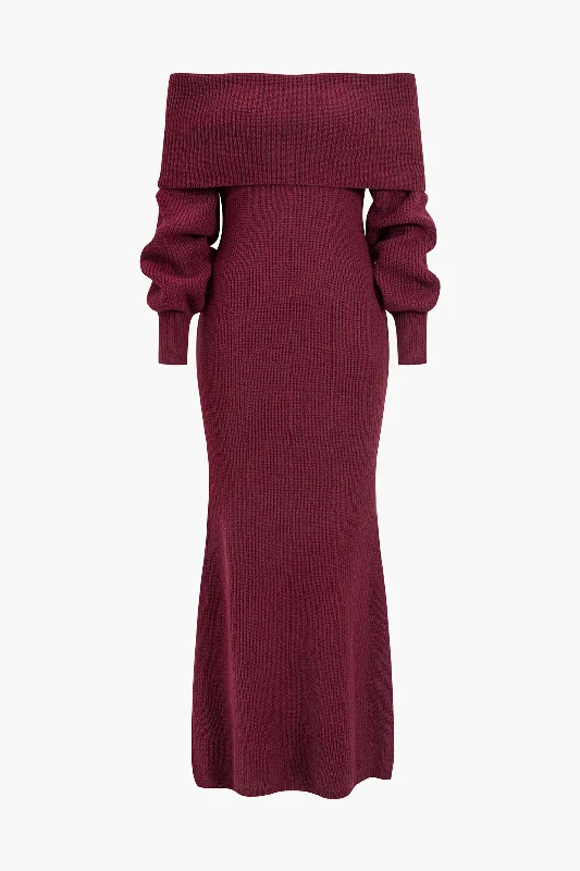 Minimalist DressOff Shoulder Long Sleeve Sweater Dress