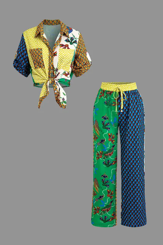 women's limited-edition dressesRetro Print Shirt and Pants Set