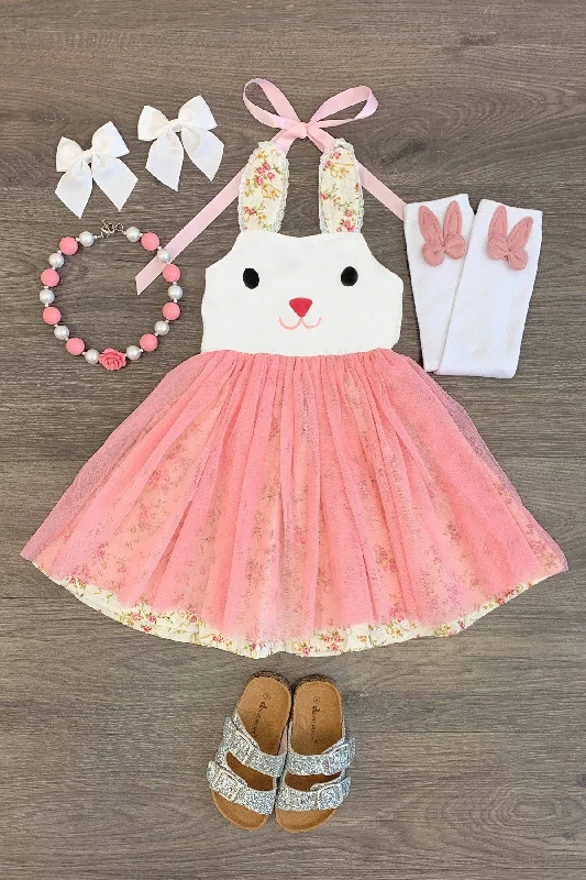 women's floral dressesPink Bunny Halter Tutu Dress