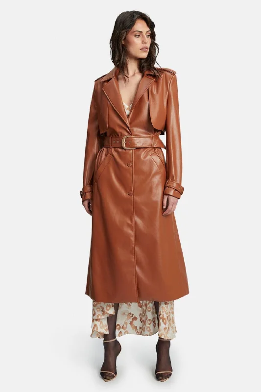 women's hourglass figure dressesVegan Leather Trench Coat - Tan